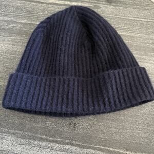 Portolano 100% Cashmere Ribbed Beanie Hat Black Runs Small Soft Cozy